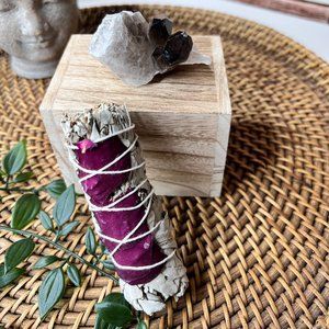 Smoky Quartz Crystal Cluster + Rose Floral Sage Bundle,  Relaxation Gift Set
